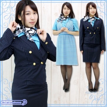 Otokonoko Cabin Attendant Striped Uniform Navy/Light Blue (fits Men)